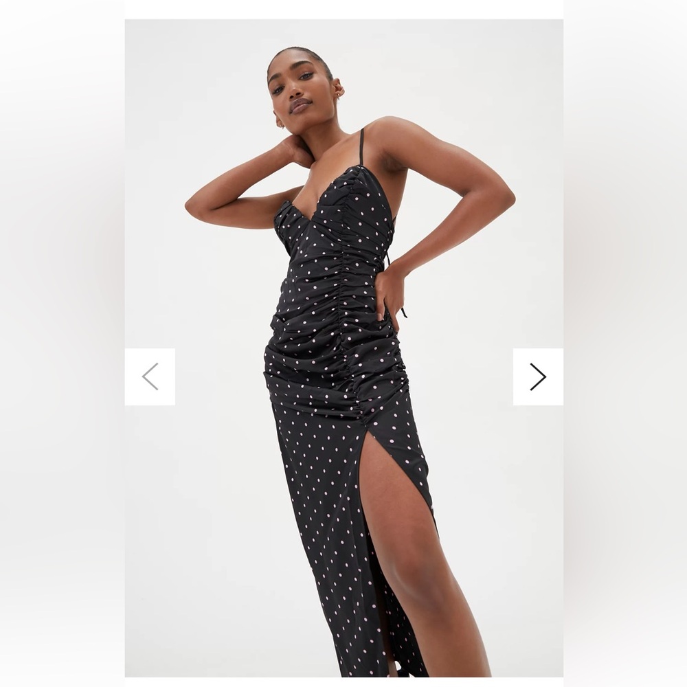 For Love And Lemons Black and Pink Polka Dot Midi Dress